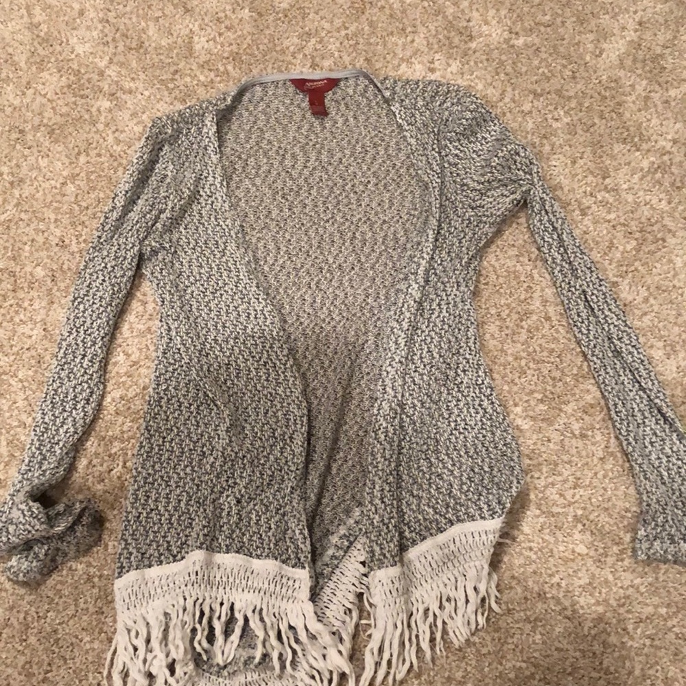 Gray and white cardigan